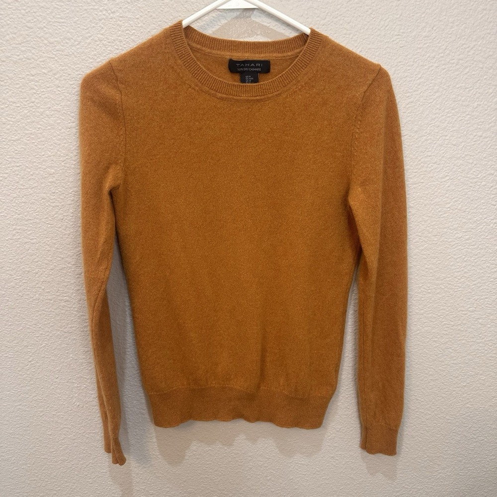 Tahari 100% 2-Ply Cashmere‎ Long Sleeve Sweater S/M Brown Orange Cozy Soft Fall